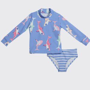 Joules Girls Shark Long-Sleeve Rash Guard Set Size 7-8